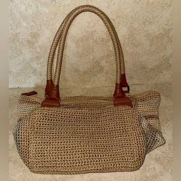 The Sak Cambria Crochet Woven Shoulder Bag Tote Sand Stripe - Picture 10 of 13